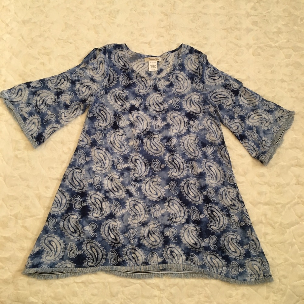 Blue and white paisley print dress